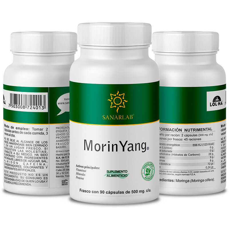 Morin Yang Moringa Capsulas 500mg 90 capsulas Fortalecido con Vitaminas Sanarlab