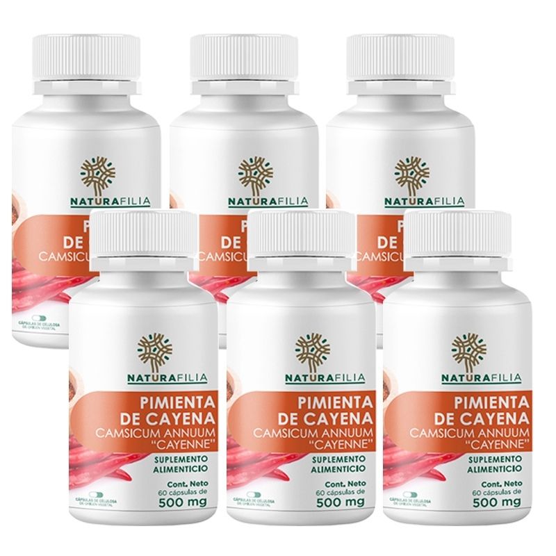 Pimienta de Cayena Pack, 6 envases de 60 Cápsulas 500mg - Naturafilia® de Zona Bienestar