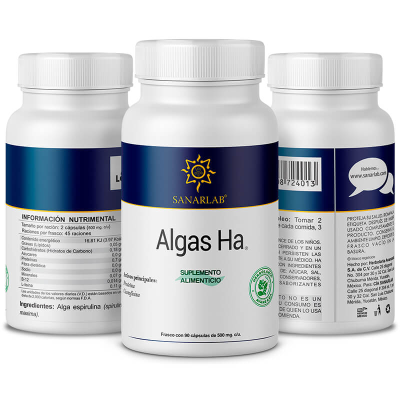 Algas Ha Alga Espirulina en capsulas con proteinas 90 capsulas Sanarlab