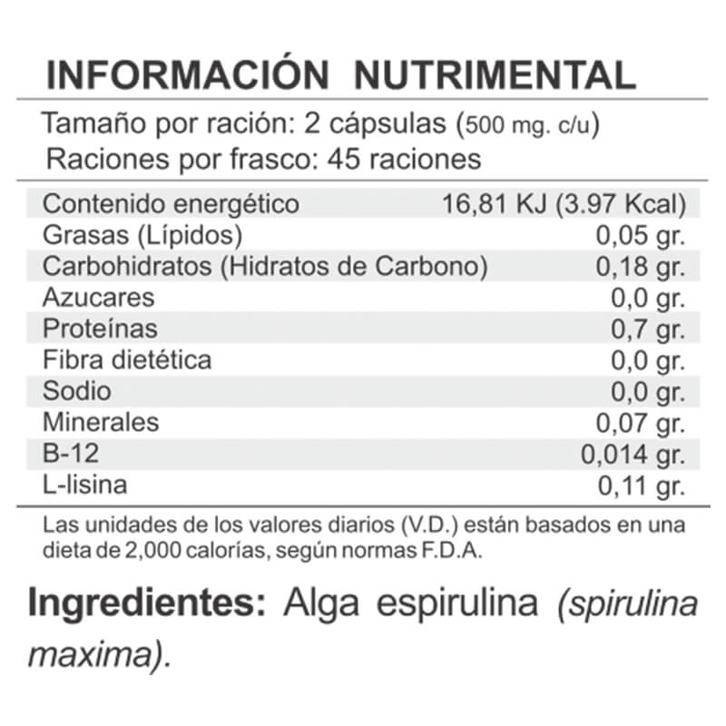 Algas Ha Alga Espirulina en capsulas con proteinas 90 capsulas Sanarlab