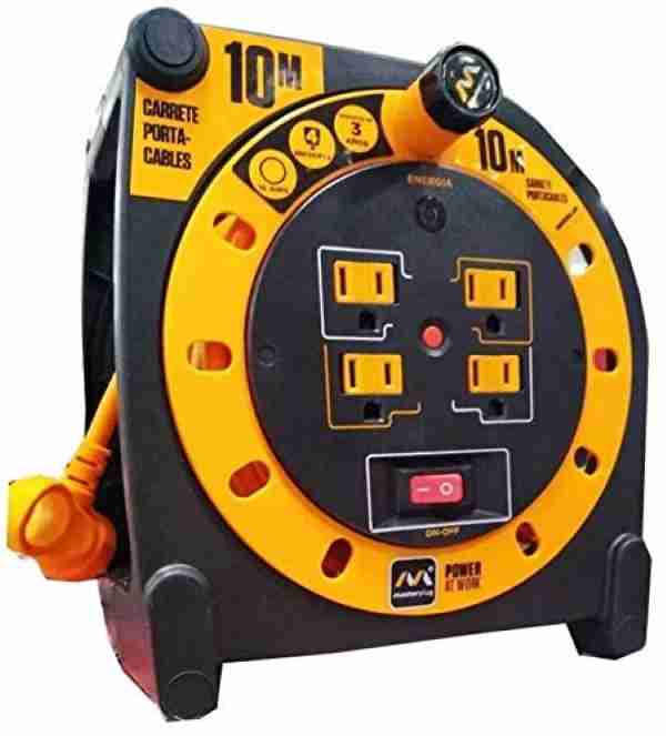 Extension Electrica Retractil Carrete 10 Mts 4 Cont Uso Rudo Color GRIS