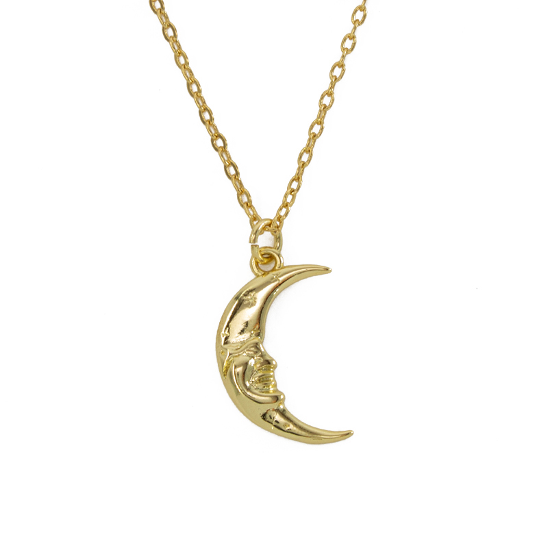 Collar dama con dije Luna cara en chapa de Oro 