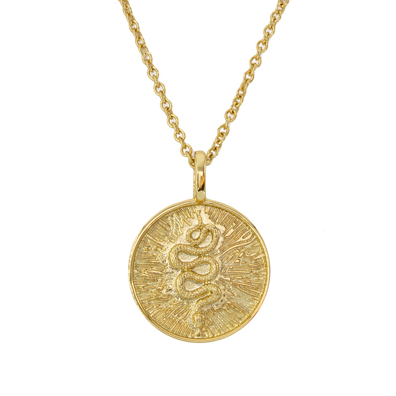 Collar dama con dije Medalla Serpiente en Chapa de Oro