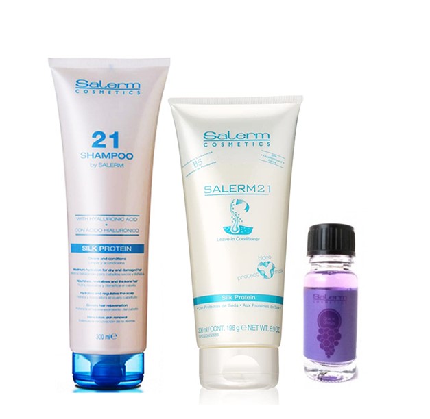 Kit shampoo, acondicionador y Aceite de Grapeology para cabellos maltratados Salerm 21