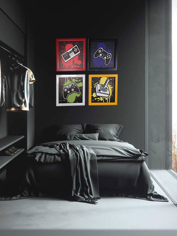 SET 4 CUADROS GAMERS CON MRCOS DE COLORES Y ACRILICO MYCO