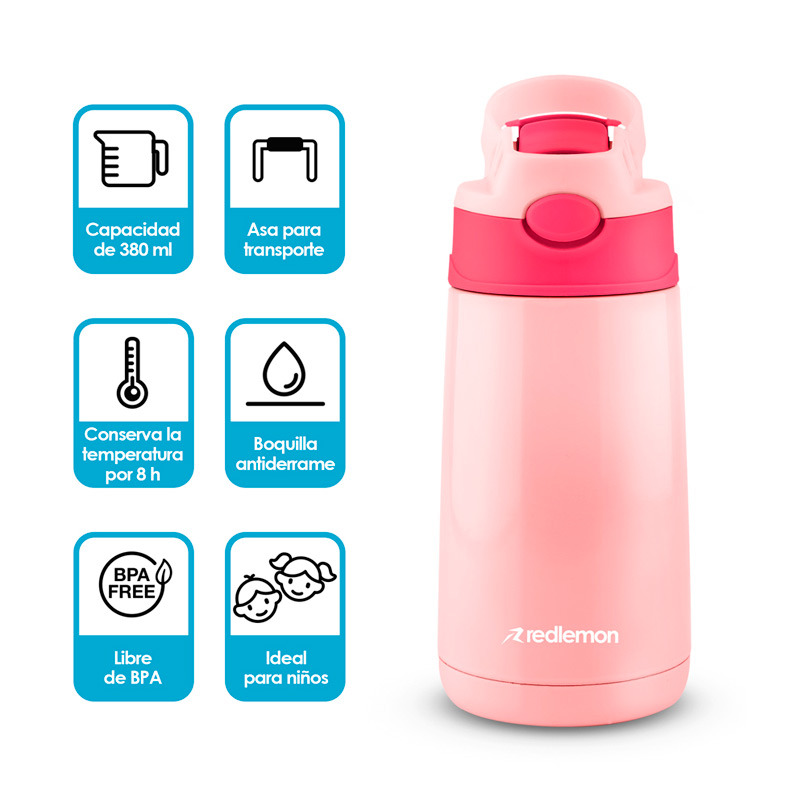 Termo para Niños Acero Inoxidable Antiderrame 380 ml Redlemon.