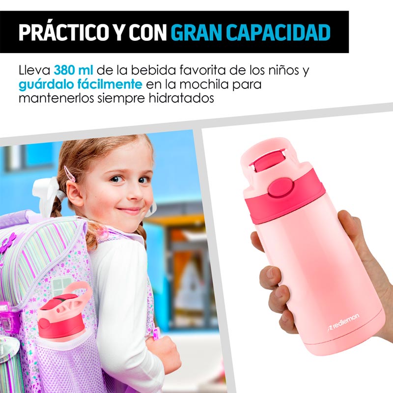Termo para Niños Acero Inoxidable Antiderrame 380 ml Redlemon.