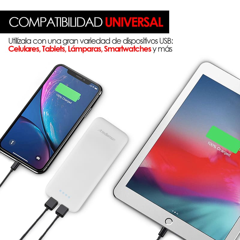 Power Bank 5000mah Batería Portátil Ultra Slim 2 Puertos USB Redlemon