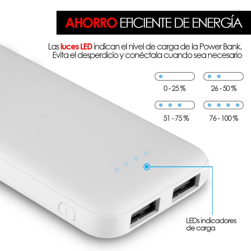 Power Bank 5000mah Batería Portátil Ultra Slim 2 Puertos USB Redlemon