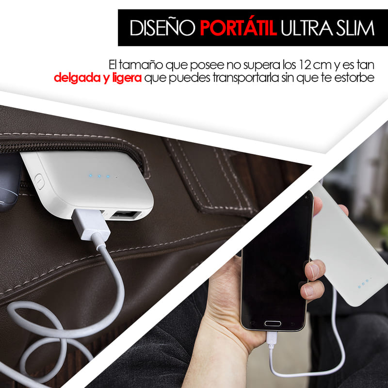 Power Bank 5000mah Batería Portátil Ultra Slim 2 Puertos USB Redlemon