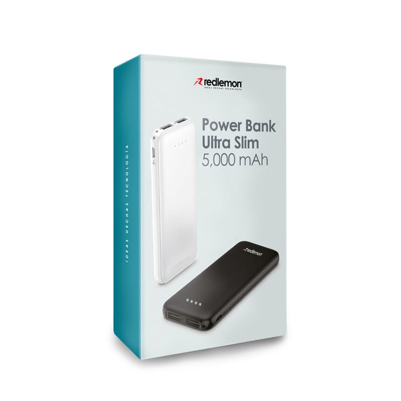 Power Bank 5000mah Batería Portátil Ultra Slim 2 Puertos USB Redlemon
