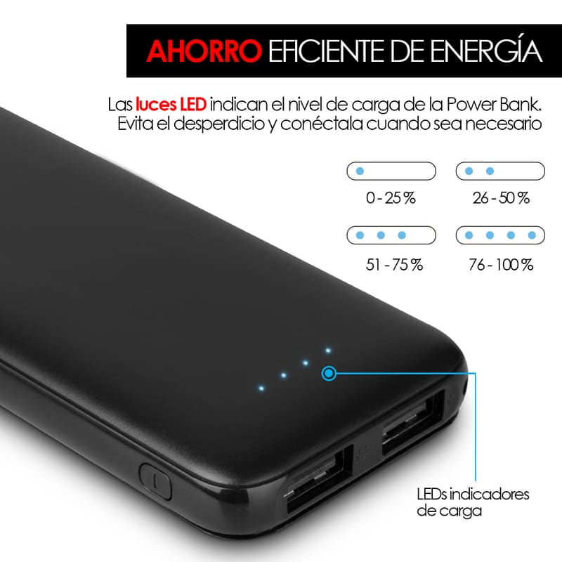 Power Bank 5000mah Batería Portátil Ultra Slim 2 Puertos USB Redlemon.