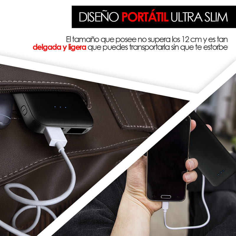 Power Bank 5000mah Batería Portátil Ultra Slim 2 Puertos USB Redlemon.