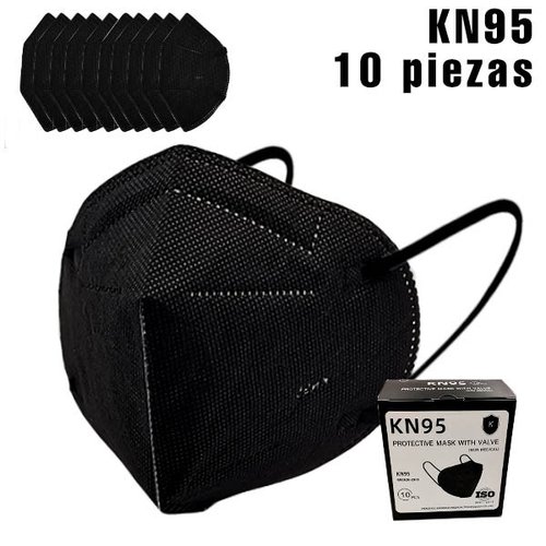 10 piezas Cubrebocas KN95 Color Negro Con 5 Capas De Protección En Paquete Individual 