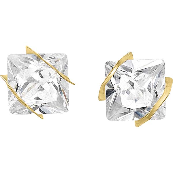 Broqueles Cuadro Lazo 6x6 Oro De 10 K + Obsequio