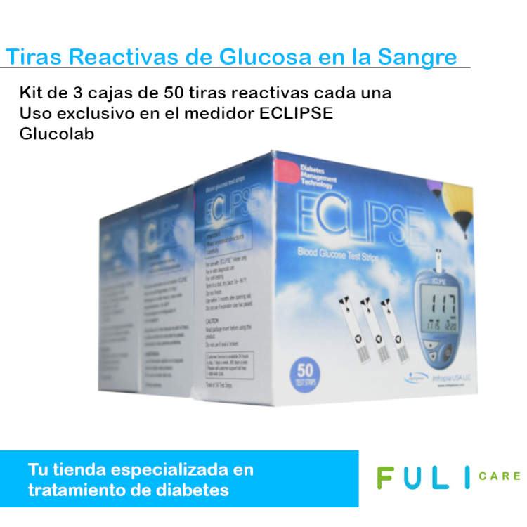 Tiras Reactivas para Glucometro Eclipse/Glucolab - Paquete con 150