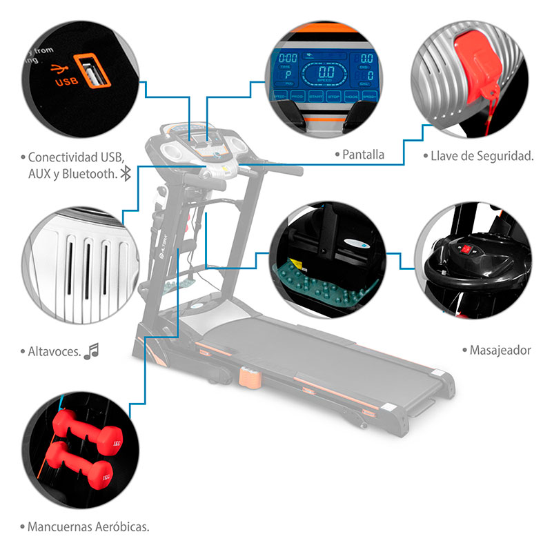 Caminadora Electrica Bluetooth Cinta Correr Masajeador 3 Hp