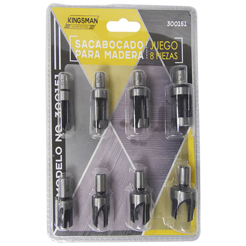 Broca Carpintero Para Madera Concavo Sacabocado 8 Pzs KINGSMAN