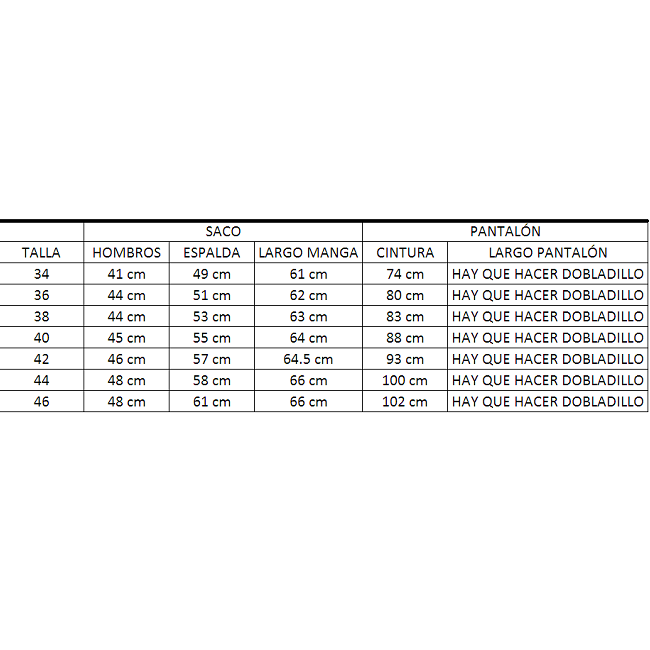 Traje Completo Adulto Tallas Extra (46, 48, 50)