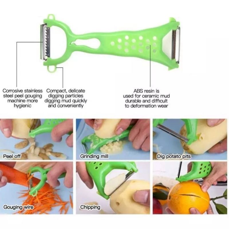 Pelador Rebanador Multiusos Frutas Verduras, LBP, Hoja Doble Acero Inoxidable -Verde