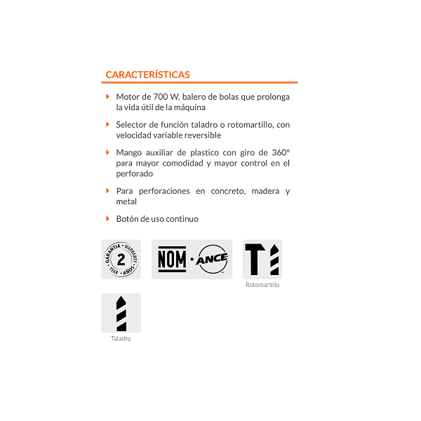 ROTOMARTILLO PROFESIONAL TRUPER DE 700 W TALADRO 5.4 MOTOR ROTO -1/2a8