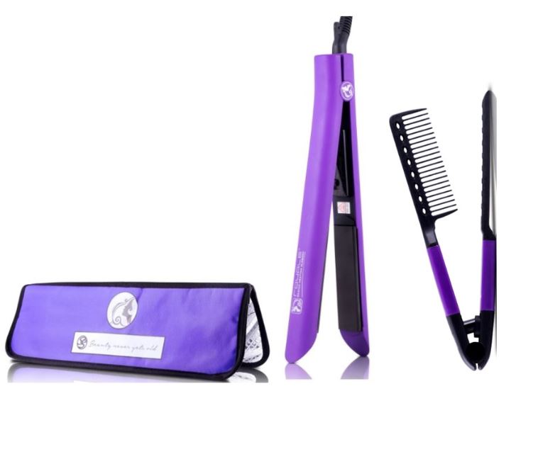 Kit Plancha Para Cabello Platinum Purple, Peine Y Funda Royale