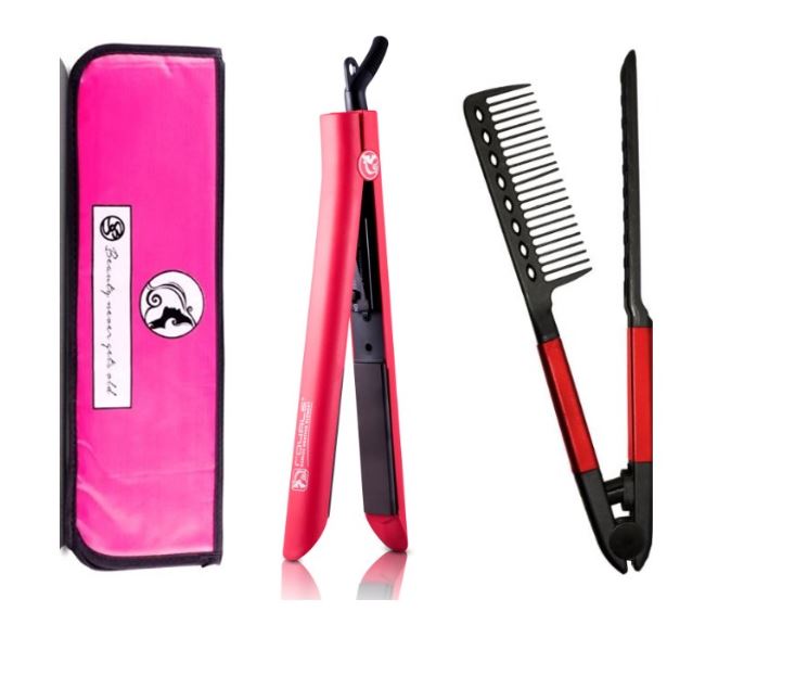 Kit Plancha Para Cabello Platinum Red, Peine Y Funda Royale