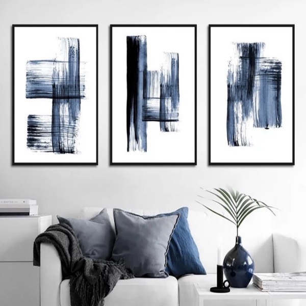 Triptico Moderno Minimalista Azul con Marco.