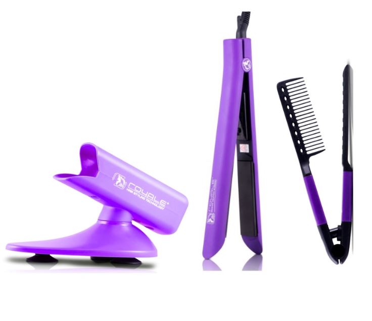 Kit Plancha Para Cabello Platinum Purple, Peine Y Base Royale