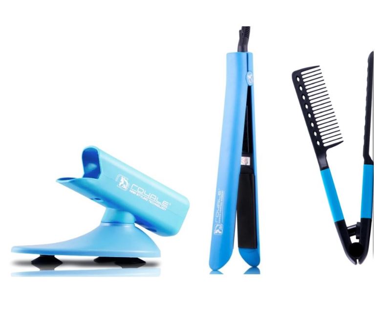 Kit Plancha Para Cabello Platinum Blue, Peine Y Base Royale
