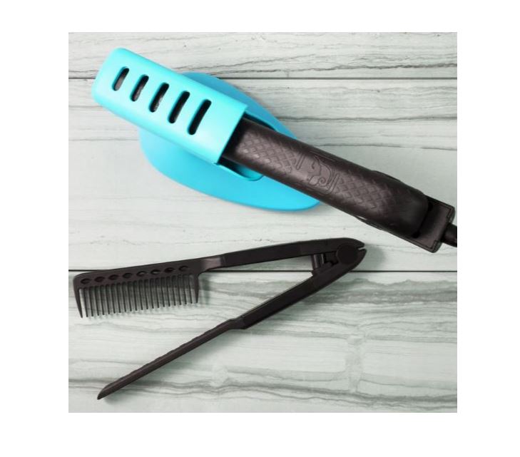 Kit Plancha Para Cabello Platinum Blue, Peine Y Base Royale