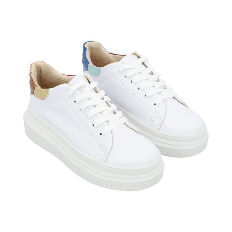Tenis Con Suela Gruesa Para Mujer Color Blanco Con Talón Multicolor