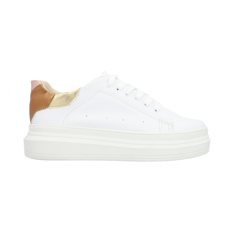 Tenis Con Suela Gruesa Para Mujer Color Blanco Con Talón Multicolor
