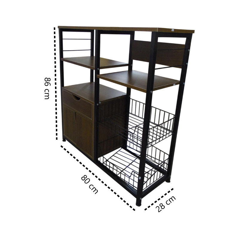 Rack Mueble Multiusos Cajon Repisas Microondas Cocina Hogar Café con Negro