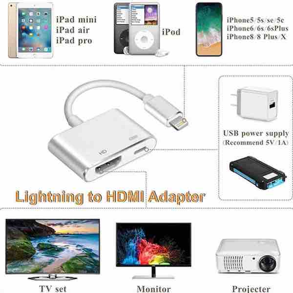 Cable Adaptador HDMI Lightning compatible con iPhone/iPad.
