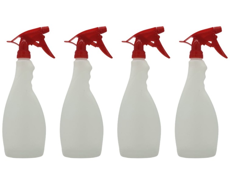 Pack 4 piezas de Atomizador Reforzado Rojo con botella Trigger Polietileno 500ml Industrial Pulverizador tipo Gatillo Ergonómico Niebla Fina