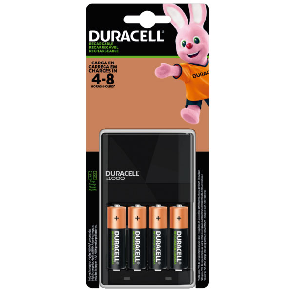 Cargador para Pilas Recargables marca Duracell con 4 pilas AA de 2500 mAh incluidas .