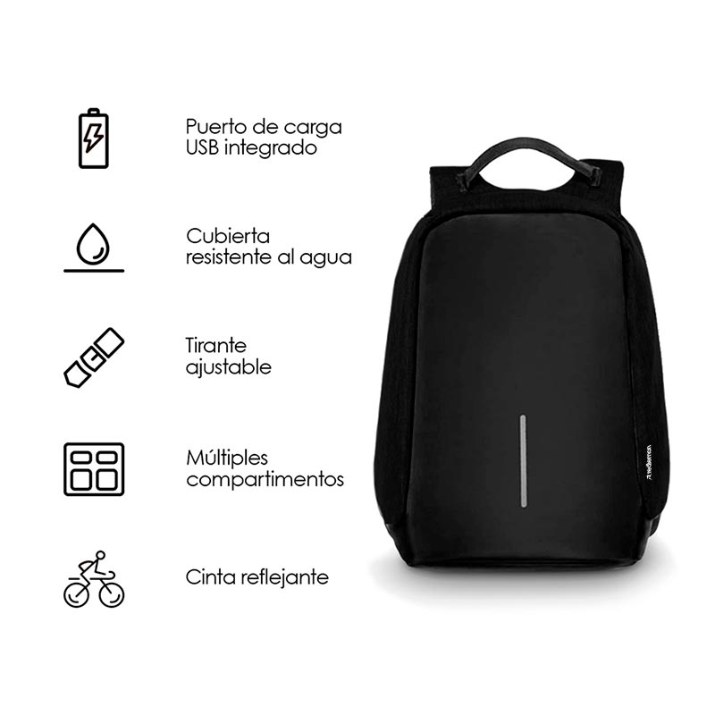 Mochila Backpack Antirrobo Impermeable Puerto USB Redlemon