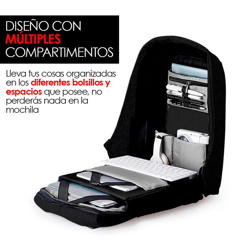 Mochila Backpack Antirrobo Impermeable Puerto USB Redlemon