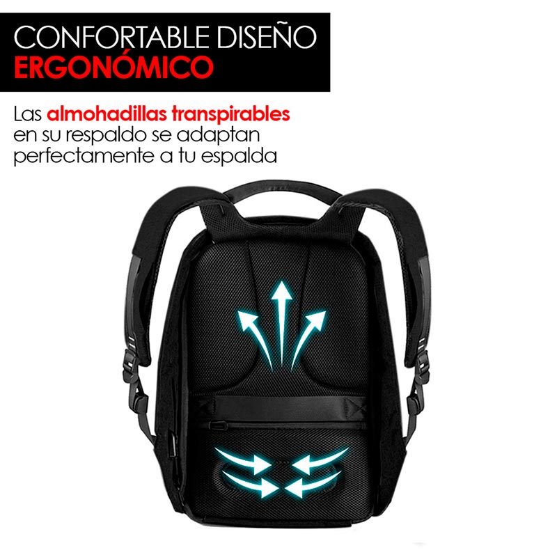 Mochila Backpack Antirrobo Impermeable Puerto USB Redlemon
