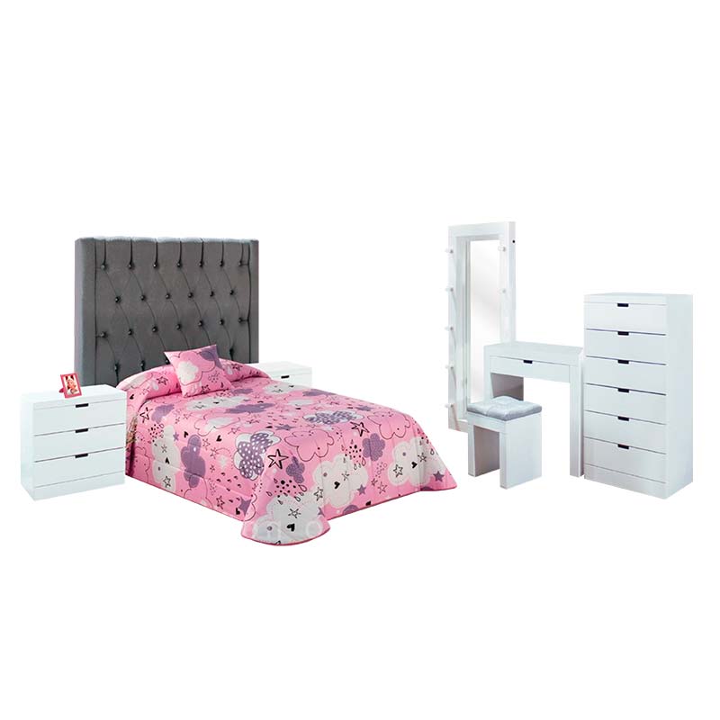 RECÁMARA HOLLYWOOD MATRIMONIAL 7 PZ COLOR BLANCO MOBELO -ENTREGA ÚNICAMENTE EN CDMX, QUERÉTARO, PACHUCA, TOLUCA Y SUS ÁREAS METROPOLITANAS