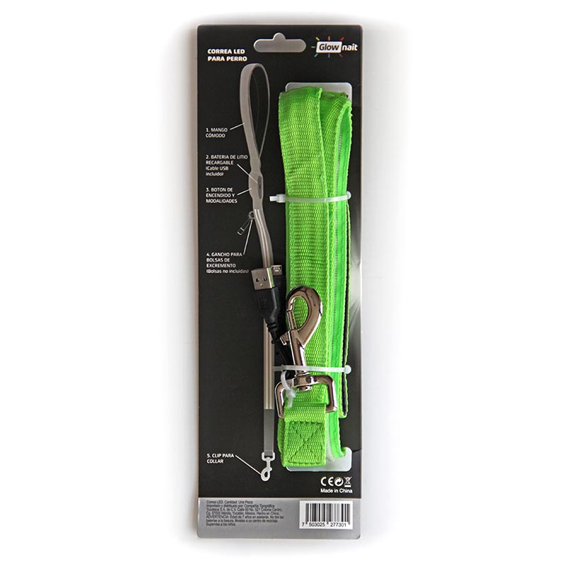 Correa Led Para Perro - Glow Nait - Recargable - Verde