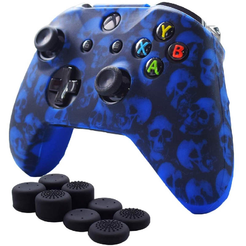 MandaLibre Funda De Silicona Para Control Xbox One, S Y X + 8 Grips Profesionales (Blue Skull)