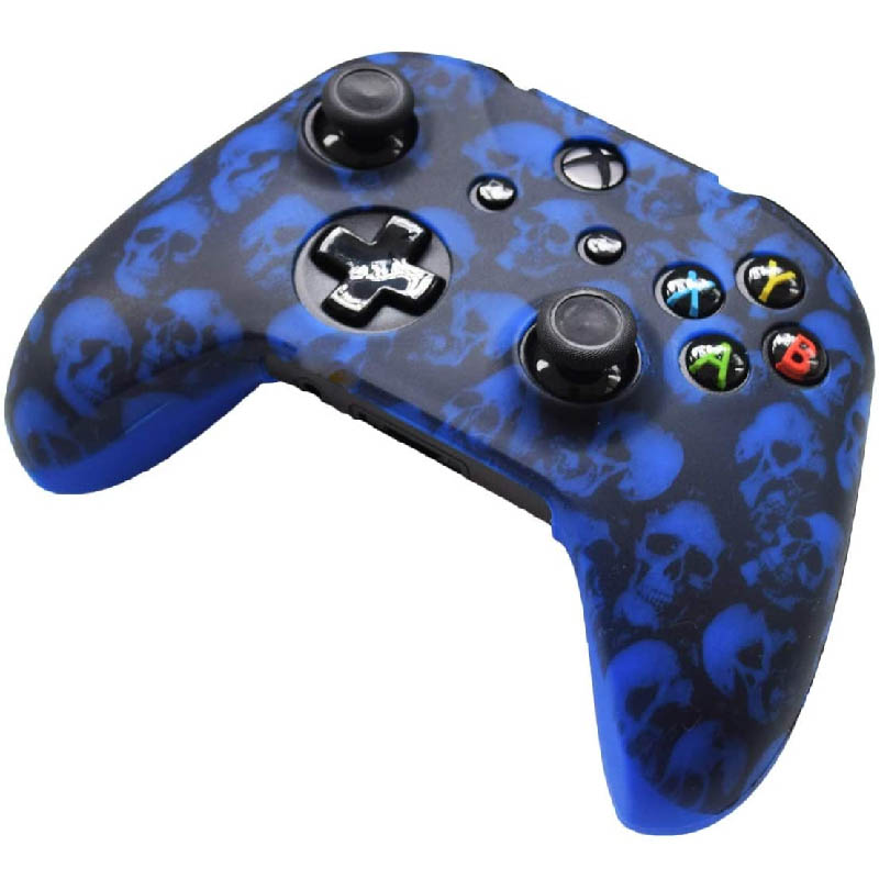 MandaLibre Funda De Silicona Para Control Xbox One, S Y X + 8 Grips Profesionales (Blue Skull)