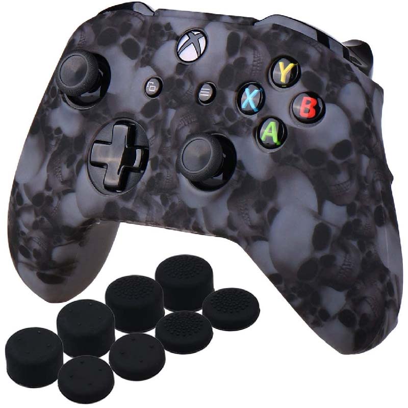MandaLibre Funda De Silicona Para Control Xbox One, S Y X + 8 Grips Profesionales (Grey Skull)