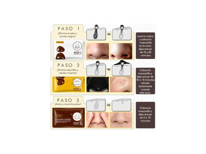 3 Mascarillas 3 Pasos Parche Puntos Negros Nariz 3 En 1