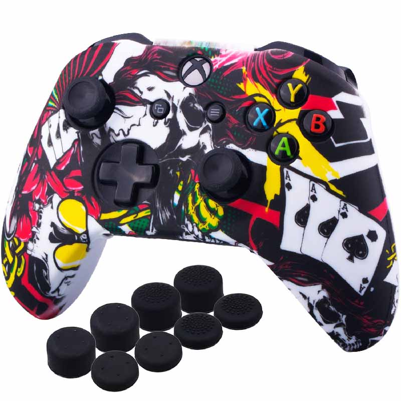 MandaLibre Funda De Silicona Para Control Xbox One, S Y X + 8 Grips Profesionales (Poker)