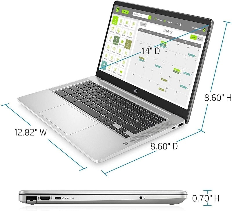 HP Chromebook 14 pulgadas FHD 1080P Laptop, Intel Celeron N4000, 4 GB RAM, 64 GB micro sd EMMC, WiFi, cámara web, Bluetooth, USB-C, B&O Audio, Chrome OS