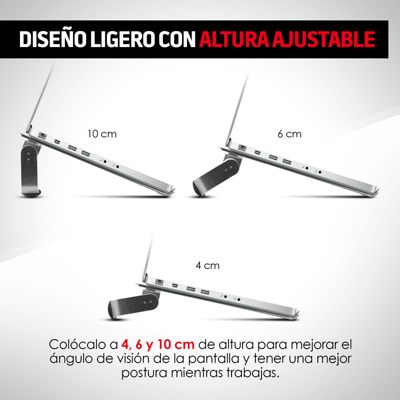 Soporte para Laptop Metálico y Ergonómico Ajustable 3 Posiciones Redlemon