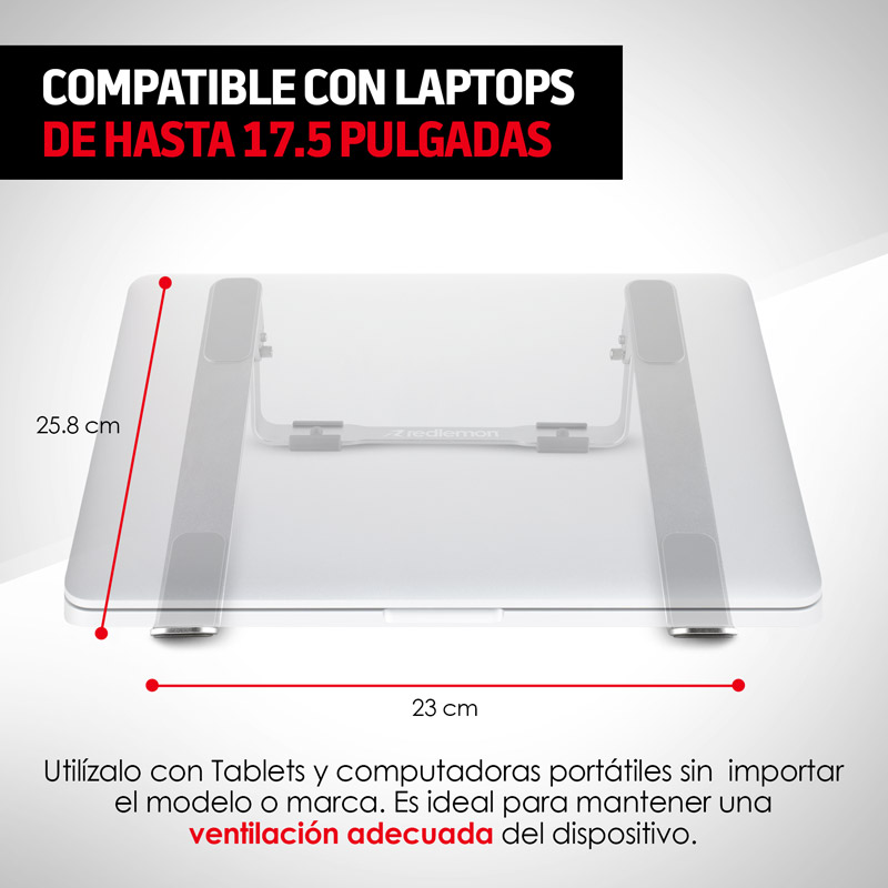 Soporte para Laptop Metálico y Ergonómico Ajustable 3 Posiciones Redlemon